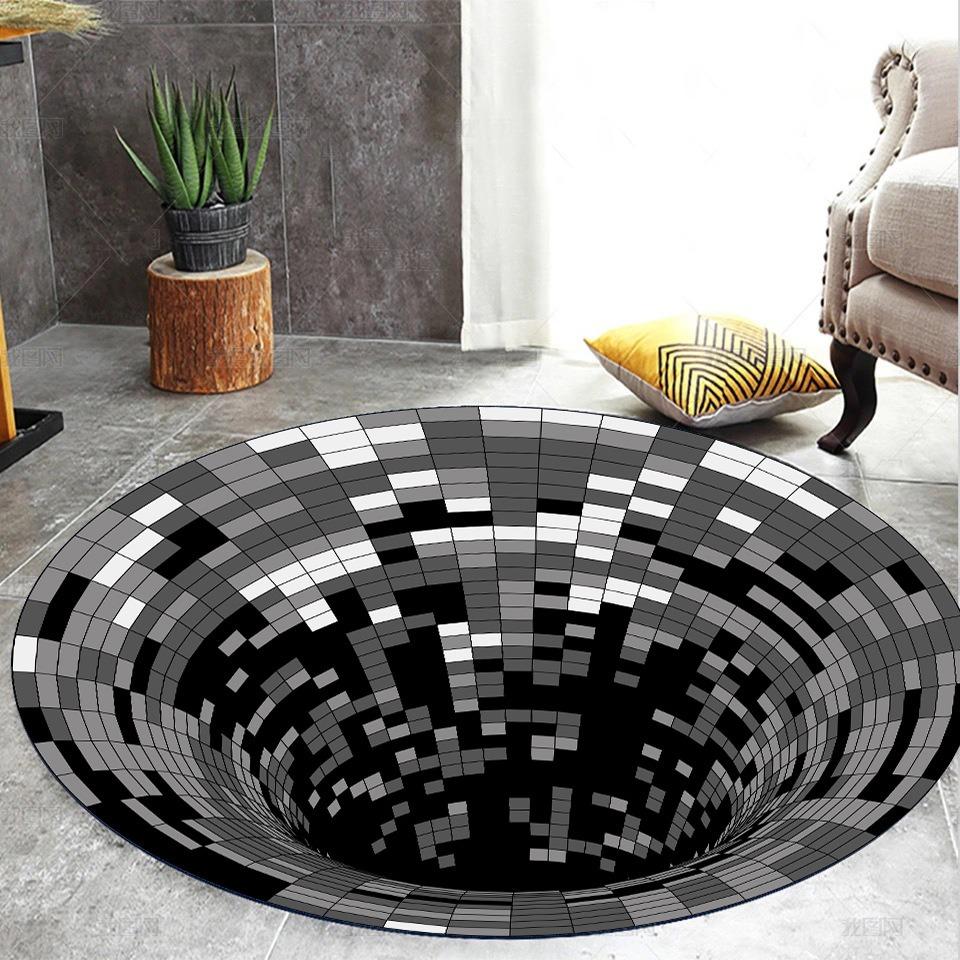 Round 3D Visual Illusion Geometric Pattern Carpet Creative Soft NonSlip Rug For Living Room Bedroom Game Room Home Decor