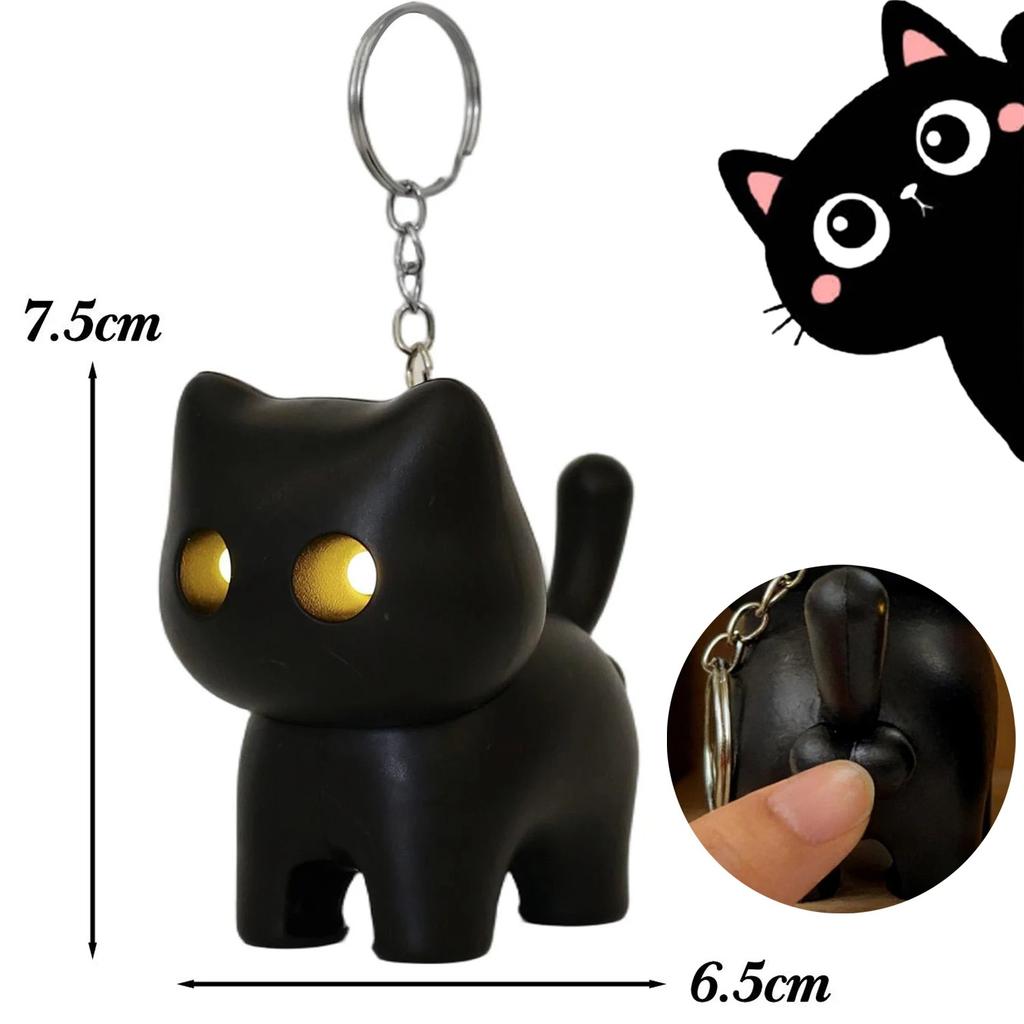 Funny Creative Cute Cats Japanese Cartoon Led Eyes Glowing Black Cat Keyring Night Light Emitting Sound Keychain Bag Accessories
