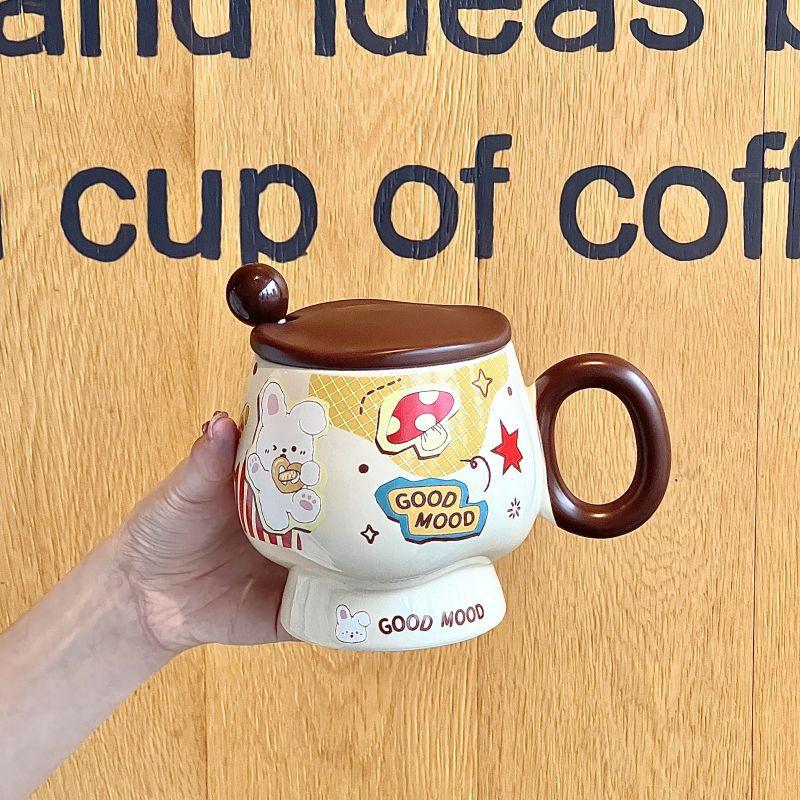 Cana Ceramică Drăguță Ursuleț Unt cu Capac Linguriță pentru Fete Cadou de Ziua de Naștere Suvenir Cană de Cafea pentru Micul Dejun