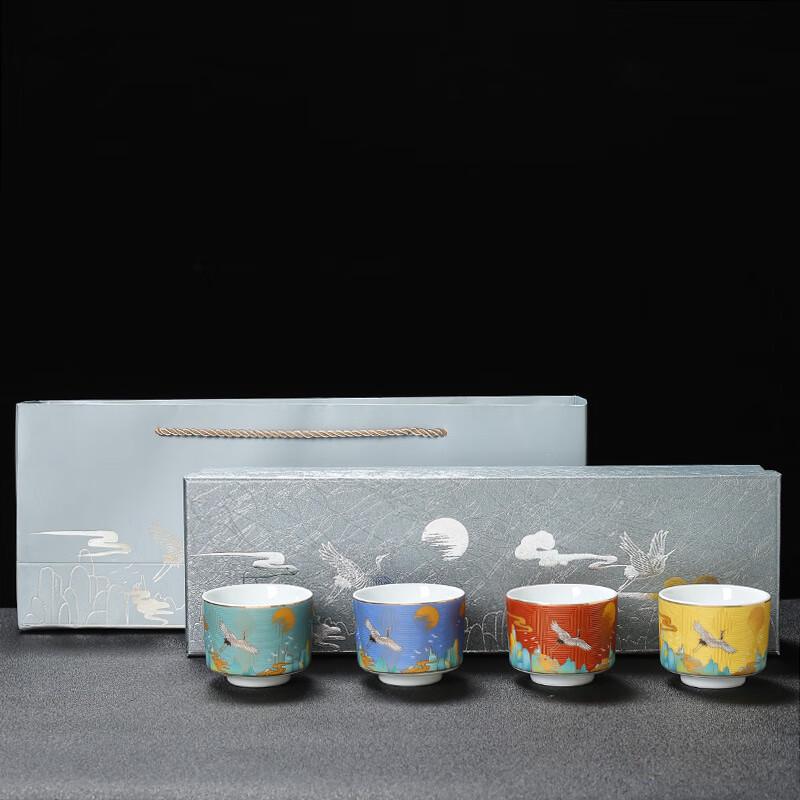 Handmade Ceramic Gongfu Tea Cup - Auspicious Cranes Series
