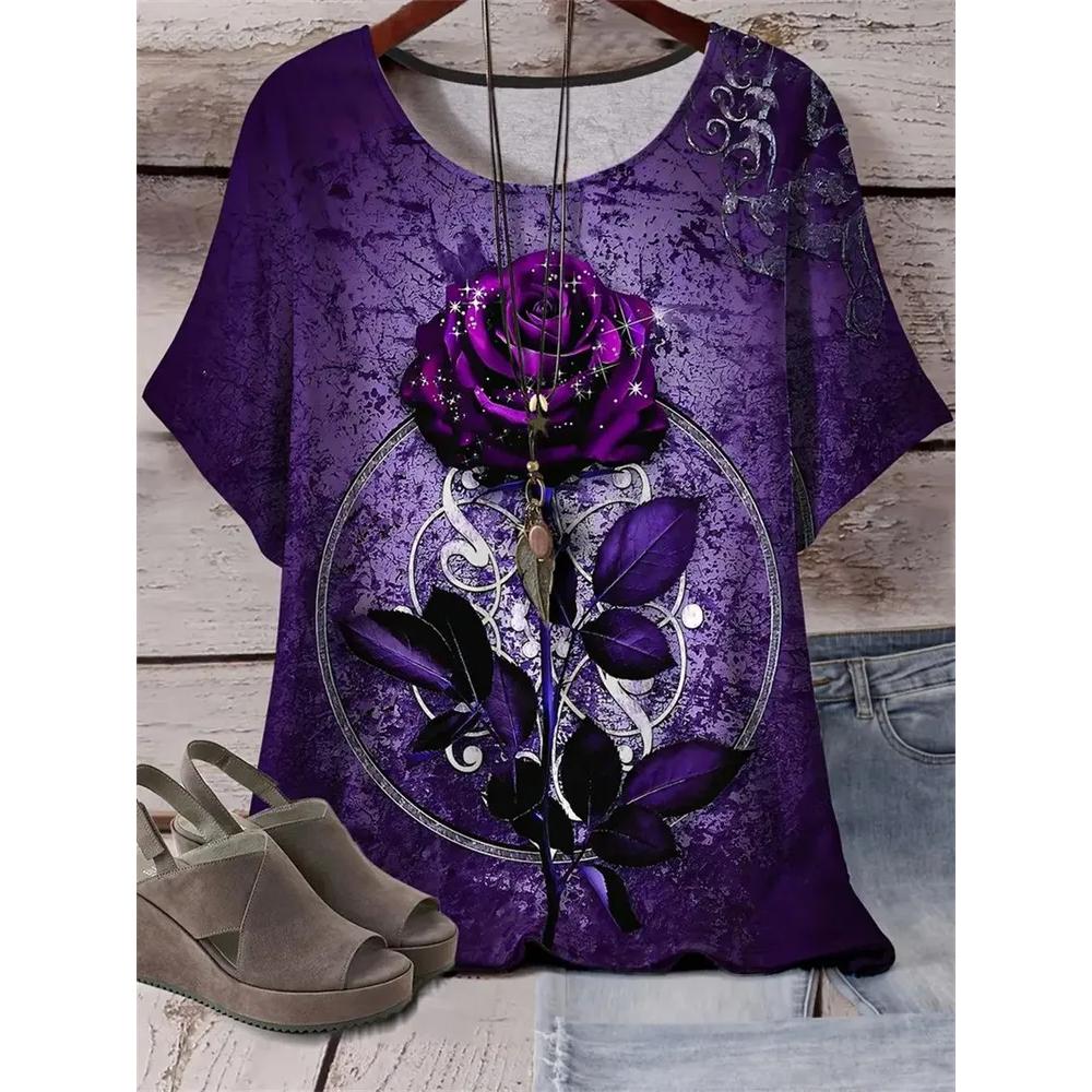 Modisches vielseitiges Damen-Oberteil mit Blumenmuster, lässiges kurzärmeliges T-Shirt für den täglichen Komfort
