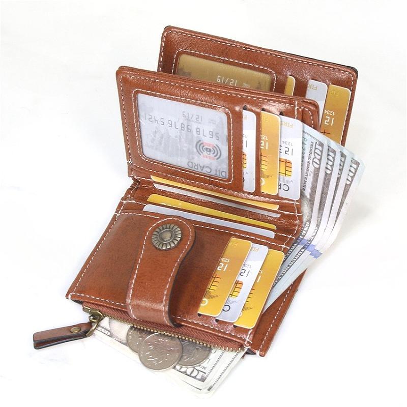 Women Short Hollow-Out Wallet Vintage PU Leather Multi Card Holder Zipper Coin Purse Small Lady 3 Fold Clutch Wallet