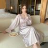 Ice Silk Pajamas Women's Spring and Summer Models with Chest Pads, New V-neck Long-sleeved Pajamas Can Be Worn Outside, Fairy Style Loungewear