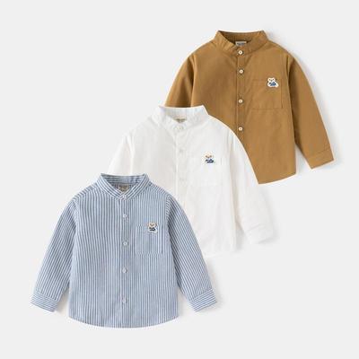 2025 primavera abbigliamento per bambini ragazzi bambini nuovo cotone colletto alla coreana bianco manica lunga camicia camicia top