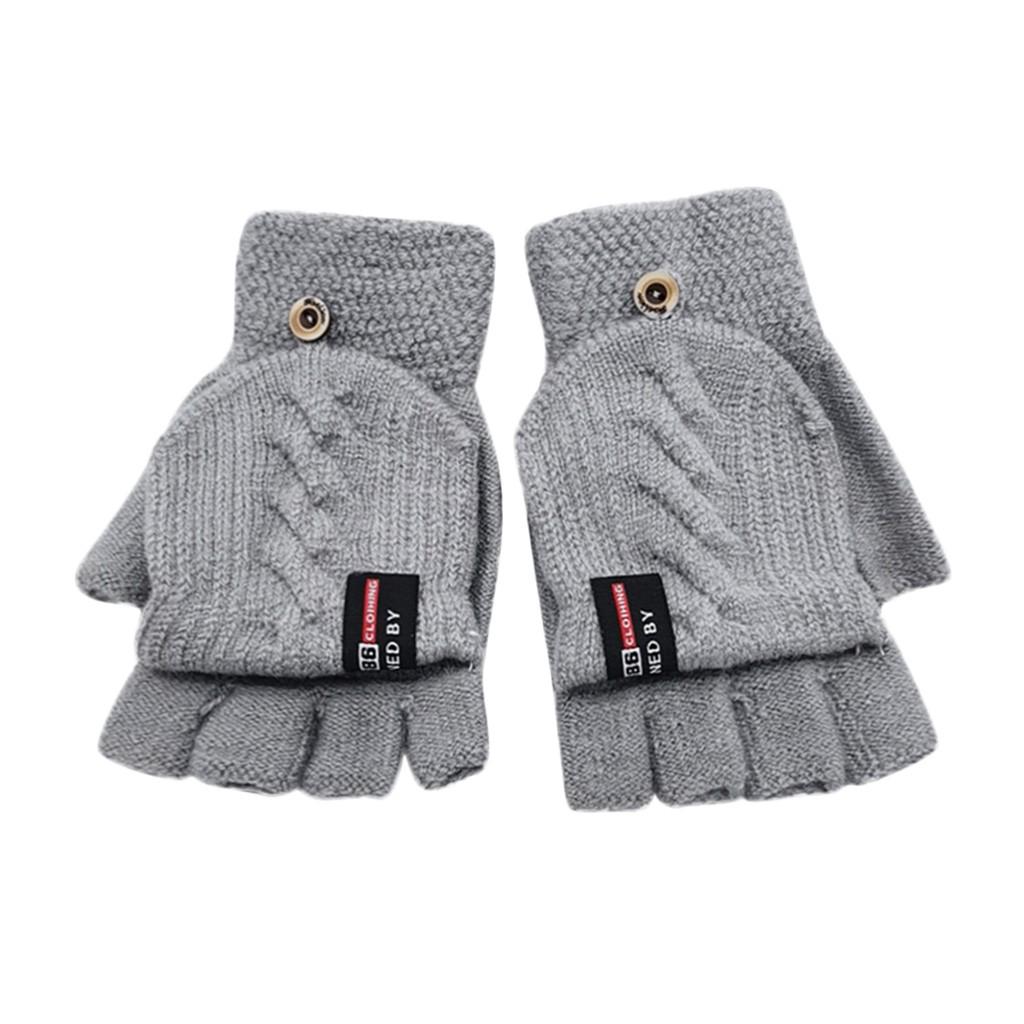 

(проектор)Детские зимние теплые вязаные варежки-трансформеры с откидной крышкой без пальцев, перчатки One Size серый