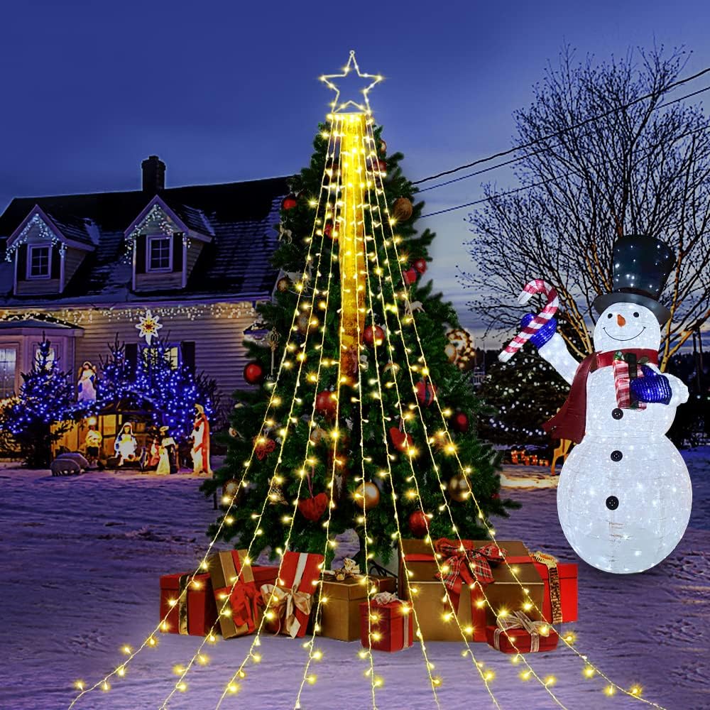 New Year Spring Festival Lights LED Christmas Tree Star Waterfall String Lights Pentagram Garden Decoration