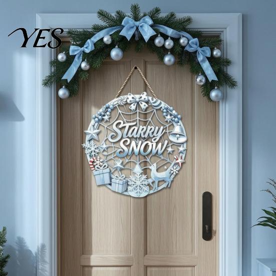 Poplar Wood Decor Christmas Door Sign, Double Sided Hanging Wooden Plaque for Front Door, Winter Holiday Party Supplies Rustic Wall Decoration Indoor