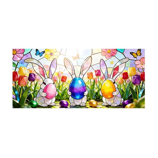 

Easter Window Clings Stained Glass Bunny UV Resistant Window Privacy Film Removable Static Decals for Living Room Bedroom Bathroom Decor C