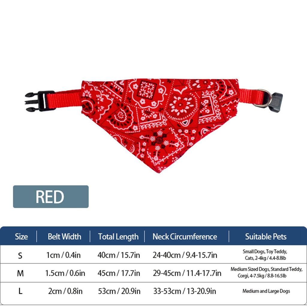 Pet Collar Bandana Adjustable Breathable Skin Friendly Triangular Print Dog Collar with Scarf for Cat Rabbit Red L