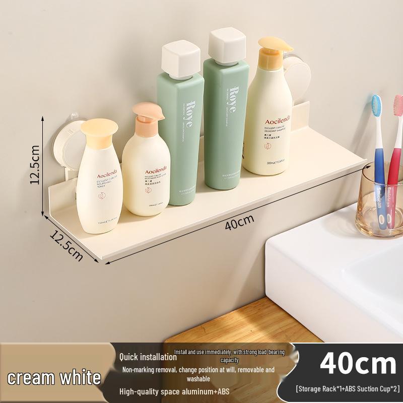 Creamy White Aluminum Bathroom Mirror & Vanity Storage Rack