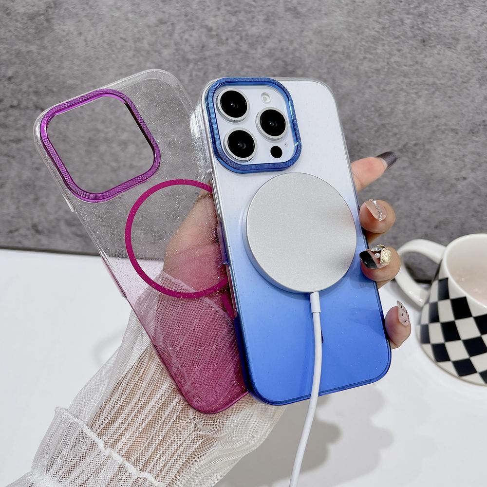 KEYSION Luxuriöse magnetische Handyhülle mit Farbverlauf und Glitzer für MagSafe für iPhone 14 15 16 Pro Max 16e 16 Plus Harte PC Stoßfeste Hülle