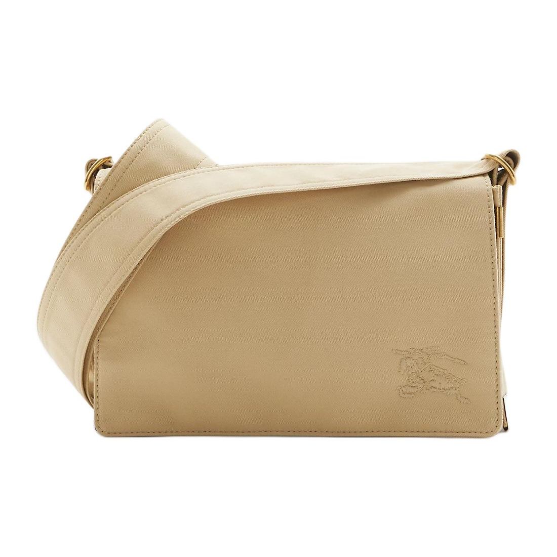 

Burberry Beige Canvas Equestrian Knight Messenger Crossbody Bag With Gold Hardware For Daily Use Gift Set(Basic Set+Box+Shopping Bag)