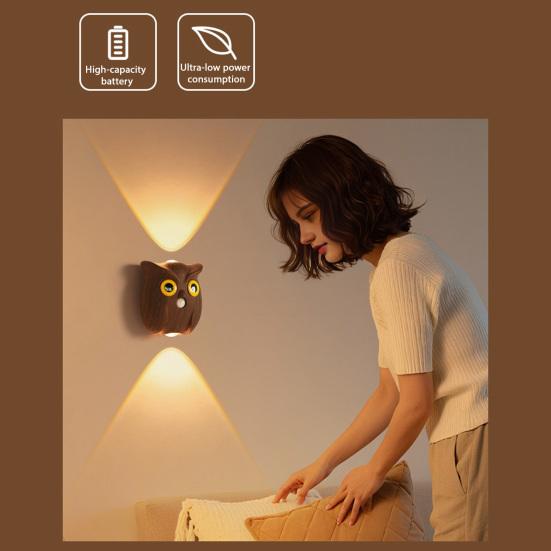 Owl Wall Lamp Rechargeable Motion Sensor Light with Dual-Glow Up And Down Soft Lighting Magnetic No-Drill