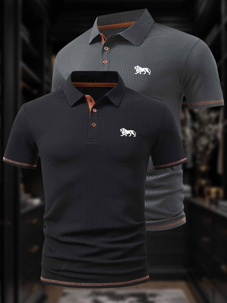 2pcs-Y416 Men's Polo Shirt - Business Quick-Dry Short-Sleeve Summer Lapel Color-Block Men's Work Shirts