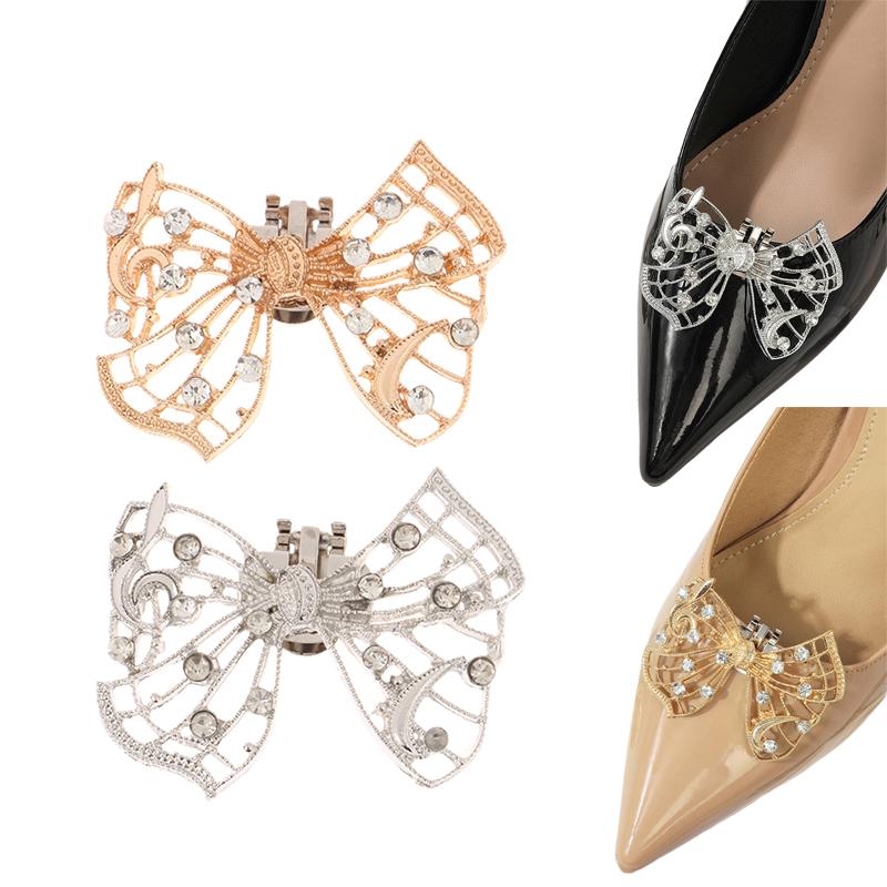 1Pc Shiny Hollow Rhinestone Bow Shoe Buckle Fashion Bowknot Shoes Decoration Shoe Clip Wedding Bride Shoes Accessories