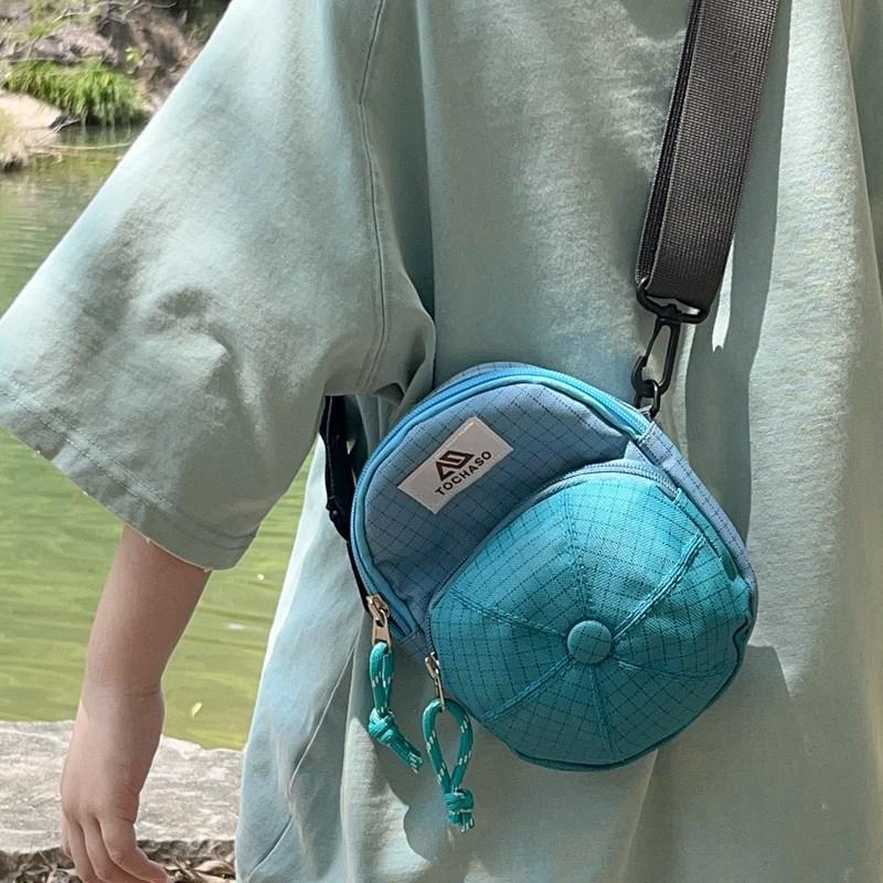 Checkered Color Double Children Shoulder Bag Outdoor Travel Casual Bag Crossbody