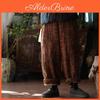Johnature Women Vintage Print Floral Wide Leg Pants Elastic Waist Warm Winter Trouser Plus Cotton Women Loose Pants