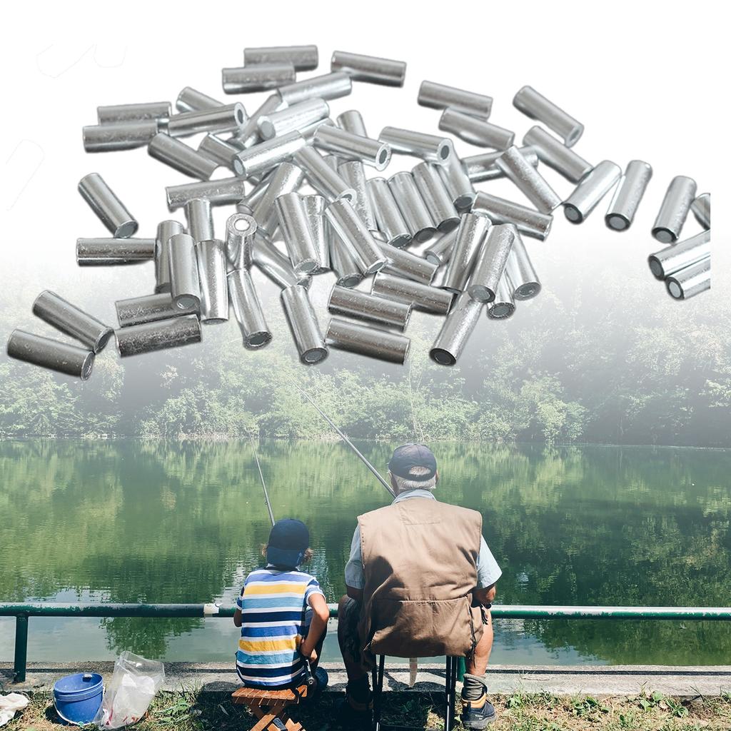 100Pcs Fishing Aluminum Crimp Sleeves Kits Single Barrel Crimping Loop Sleeve Assortment Fishing Line Tube Connector Set