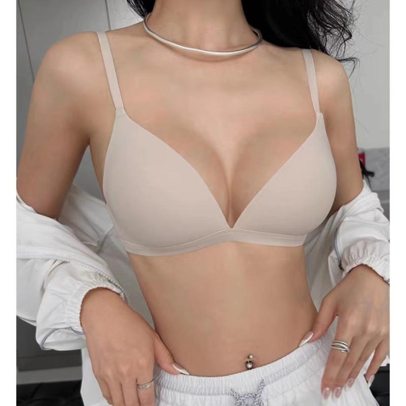 Triangle Cup Underwear Women's Summer Sexy Thin Small Breasts Gather Soft Support Seamless Nude Comfortable No Steel Ring Bra
