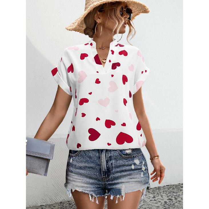Spring and Summer New Women's Clothing Hot-selling Heart Print Shirt