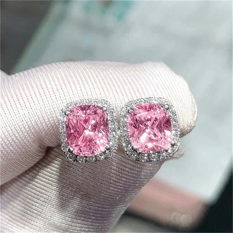 Exquisite Women'S Earrings Pink Zircon Romantic Wedding Accessories High End Anti Allergy And Beautiful Engagement Jewelry