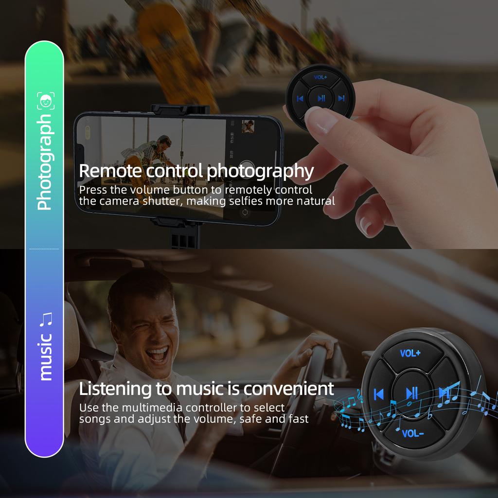 Wireless Bluetooth Remote Controller Media Button Car Motorcycle Bike Steering Wheel Music Player for IOS Android Phone K0174