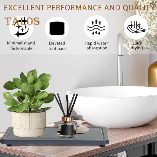 2Pcs Water Absorbing Stone Tray Quick Drying Diatomite Sink Coasters Anti-Slip Kitchen Sponge Holder Bathroom Vanity Trays