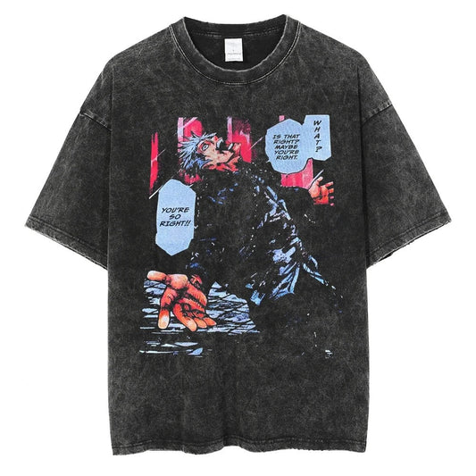 Parentchild Fashion Anime Comfortable Tshirt Jujutsu Kaisen Washed Tee Vintage Oversized Anime Graphic Men Casual Tops