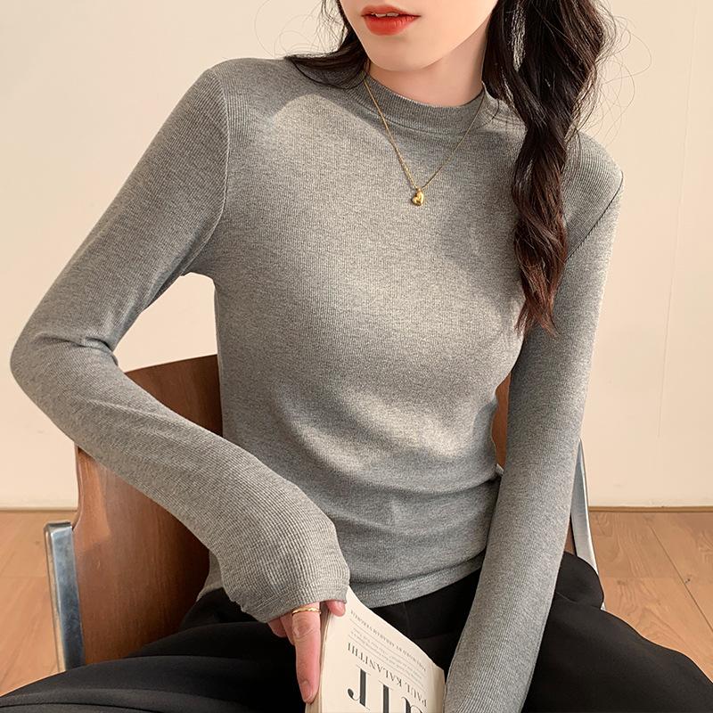 Suit with bottoming shirt women's clothing autumn and winter new slim-fitting long-sleeved white T-shirt women's small stand-up collar top