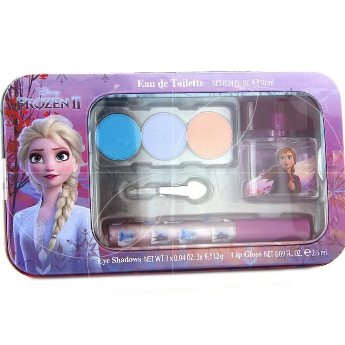 Coffret cadeau - Reine des Neiges - Eau de toilette 10ml - 3 ombres à paupière - Applicateur cosmétique - Gloss