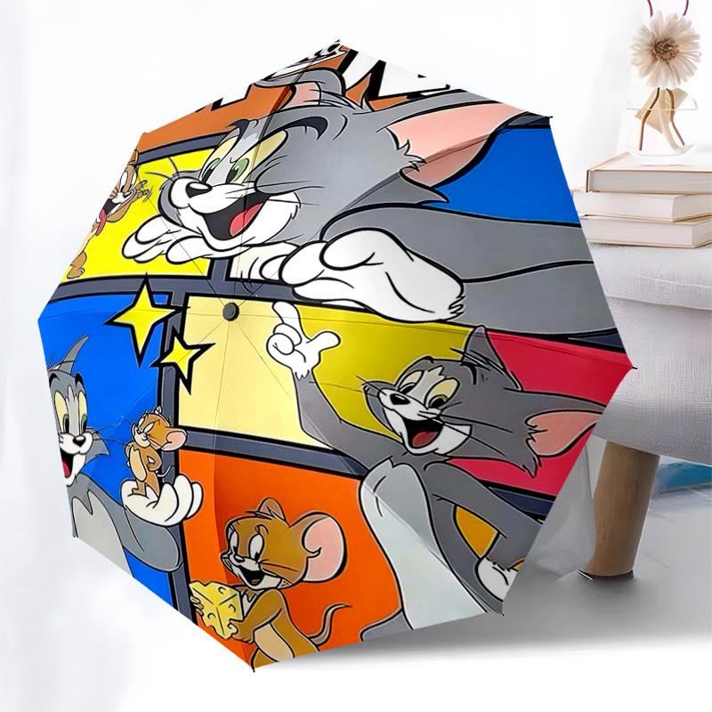 

1pc Tom & Jerry Auto Open Close Umbrella, Portable 3-Fold Design, 8-Bone Iron Frame Outdoor Umbrella, Ideal Gift for Fans, Travelers, Daily Use, Perfe
