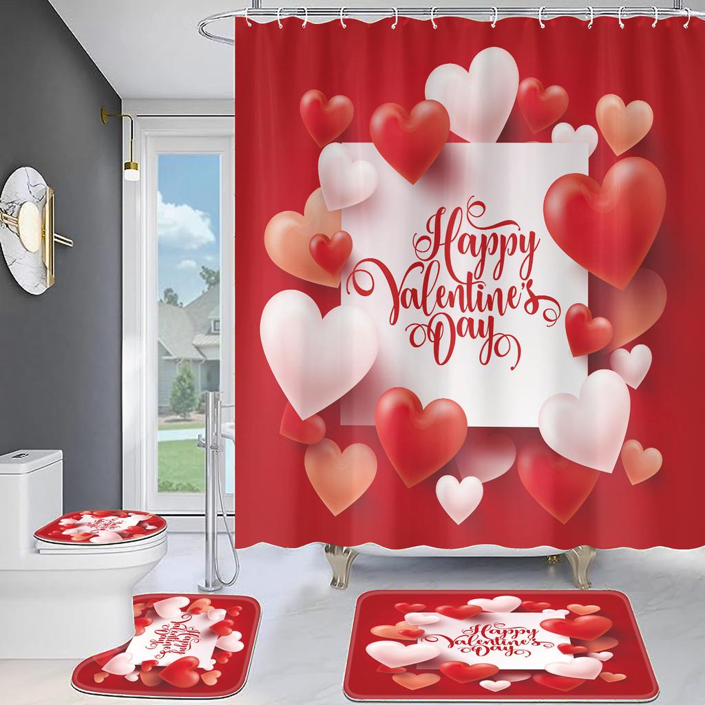 4 st Romantiska rosor Serien Duschdraperisatser för badrum Halkfria badrumsmattor Lock Toalettöverdrag Badmatta förtjocka