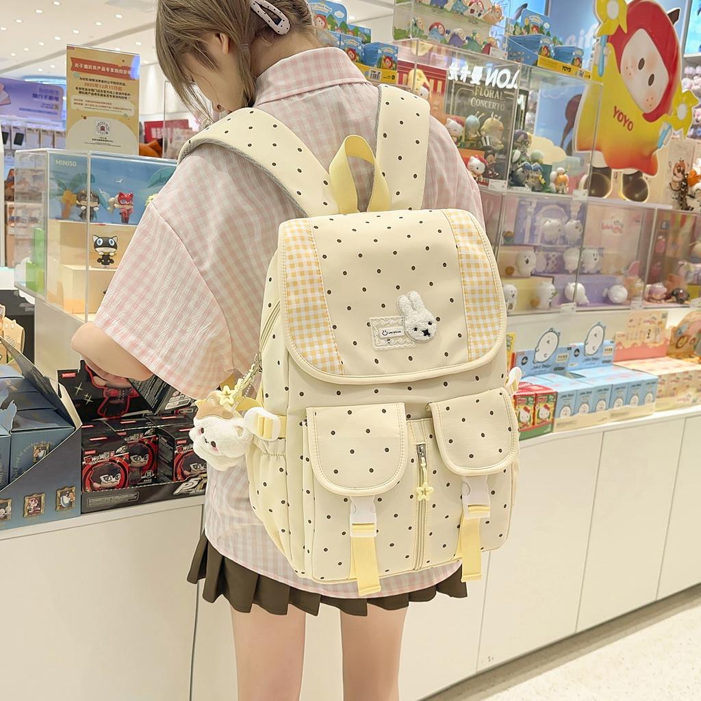 Schoolbag Ice Sea Light Blue Polka Dot Backpack Elementary School Student Versatile School Bag Female Junior High School High School Student Fashion