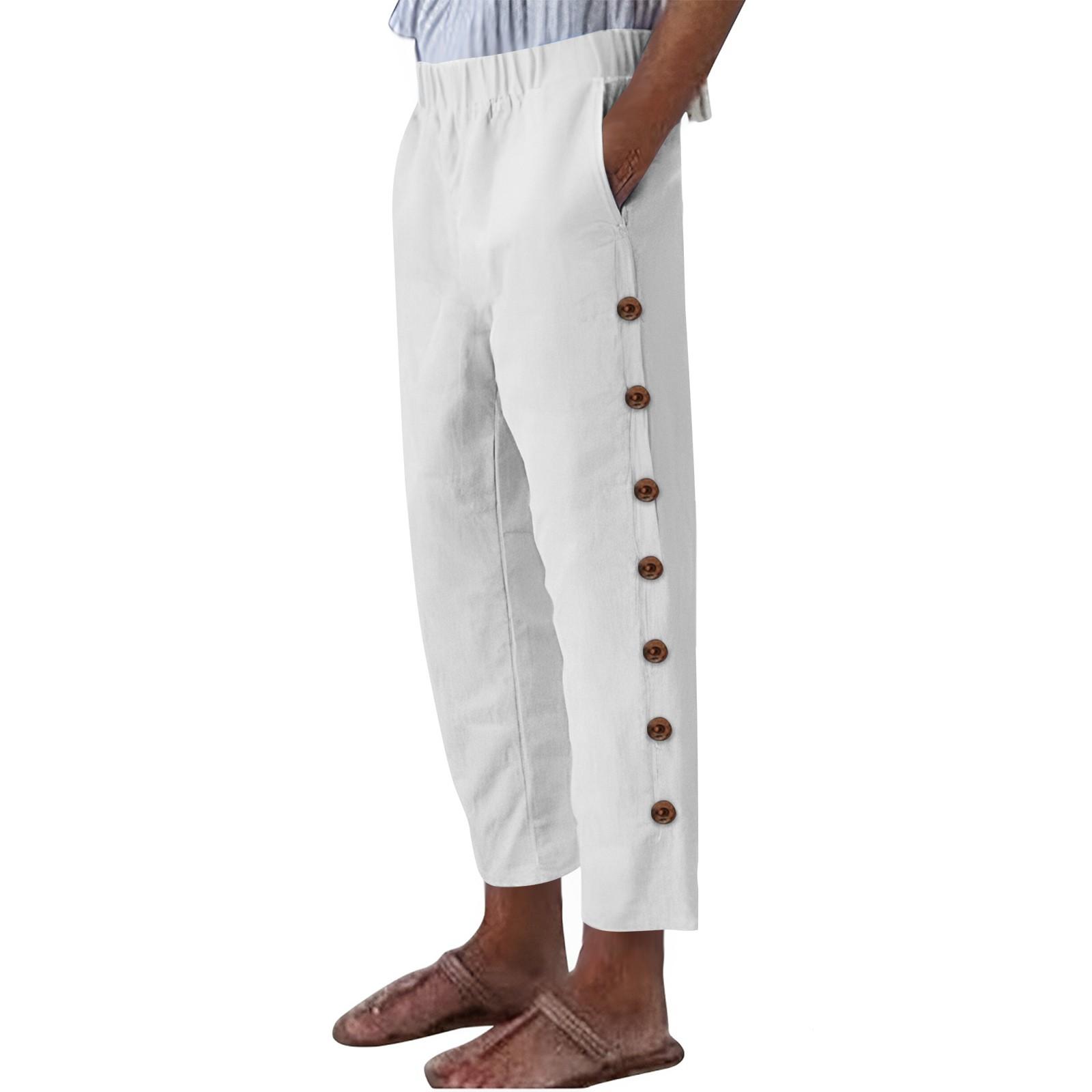 

Женские модные однотонные свободные повседневные брюки из хлопка и пеньки с эластичным поясом и карманами по бокам XL белый