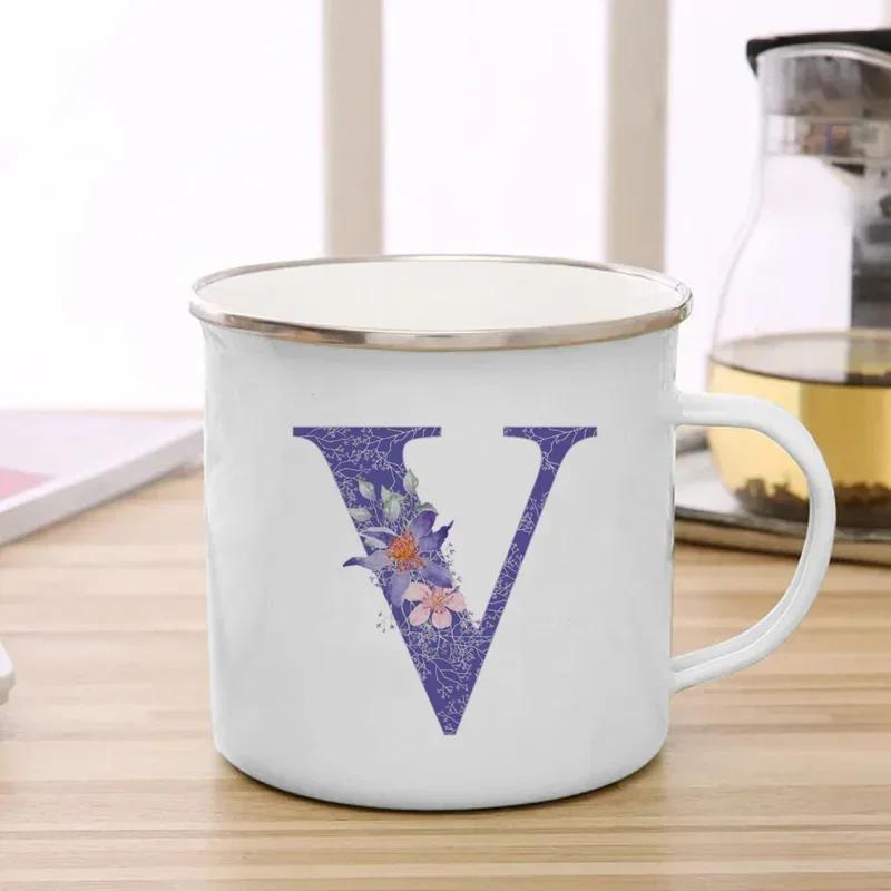 Drinks Water Milk Cups 26 Initials Letter Purple Flower Print Enamel Mug Coffee Cup Thermal Coffee Cup To Carry Cupshe Drinkware
