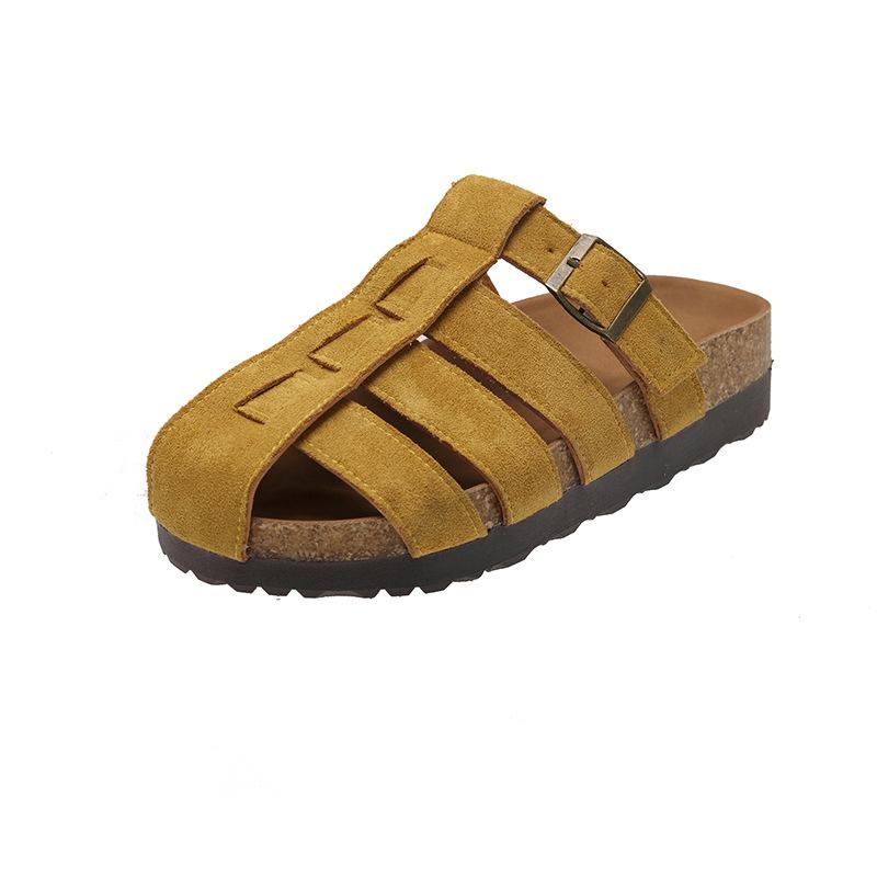 

Retro fashion thick-bottomed casual cool slippers women s outer wear 2025 summer new slippers woven bag head mop 40 жовтий