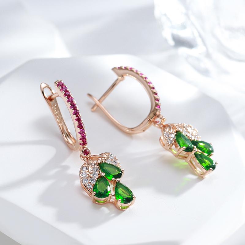 Kienl Nowy Kolor Różowego Złota Długi Kolczyk Dla Kobiet Vintage Zielony Naturalny Cyrkon Kolczyk wiszący w kształcie Kwiatu Wysokiej Jakości Codzienna Biżuteria