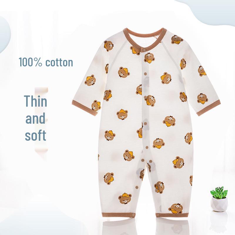 Salopetă cu mânecă lungă din bumbac pur pentru nou-născut: Costum de Aer Condiționat de Primăvară-Vară și Pijama