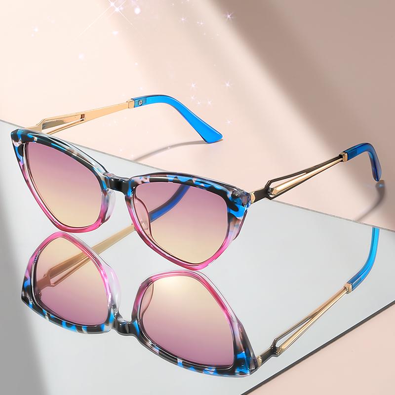 Premium New cat-eye-shaped sunglasses with metal hollowed-out temples personalized hip-hop party decoration sunglasses