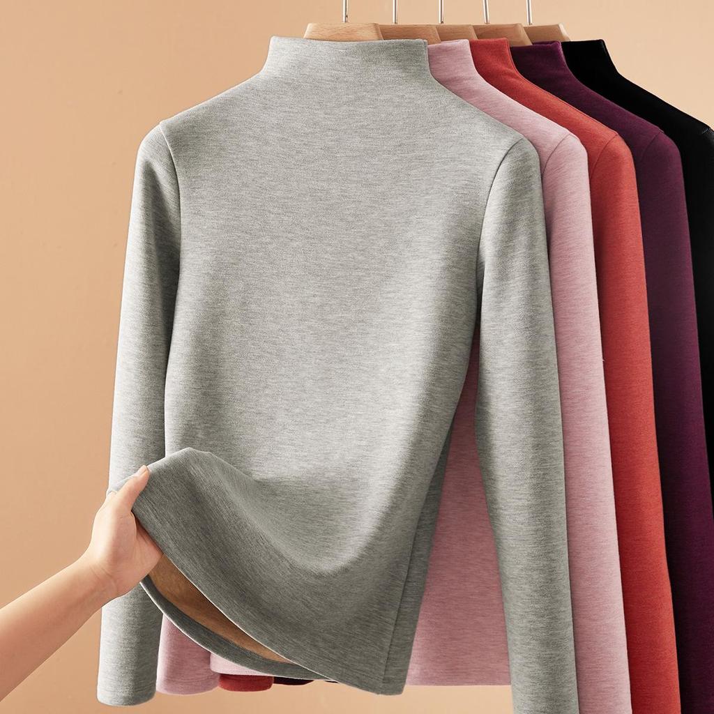 Women's Mulberry Silk Wool Fleece-Lined Warm Base Layer, Mid-High Neck, Autumn/Winter 2025 Collection