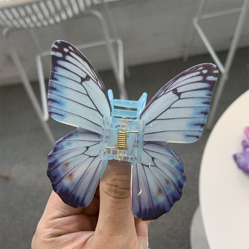 1pc Style Butterfly Acetate 3D Floral Shark Clip Women's Back Hairpin - Premium Shimmering Hair Accessory