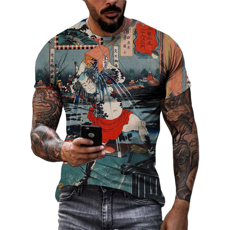 Summer Fashion Japanese Samurai Cool T Shirt Men Trend Casual Printed Streetwear O-neck Short Sleeve Quick-drying T-shirt