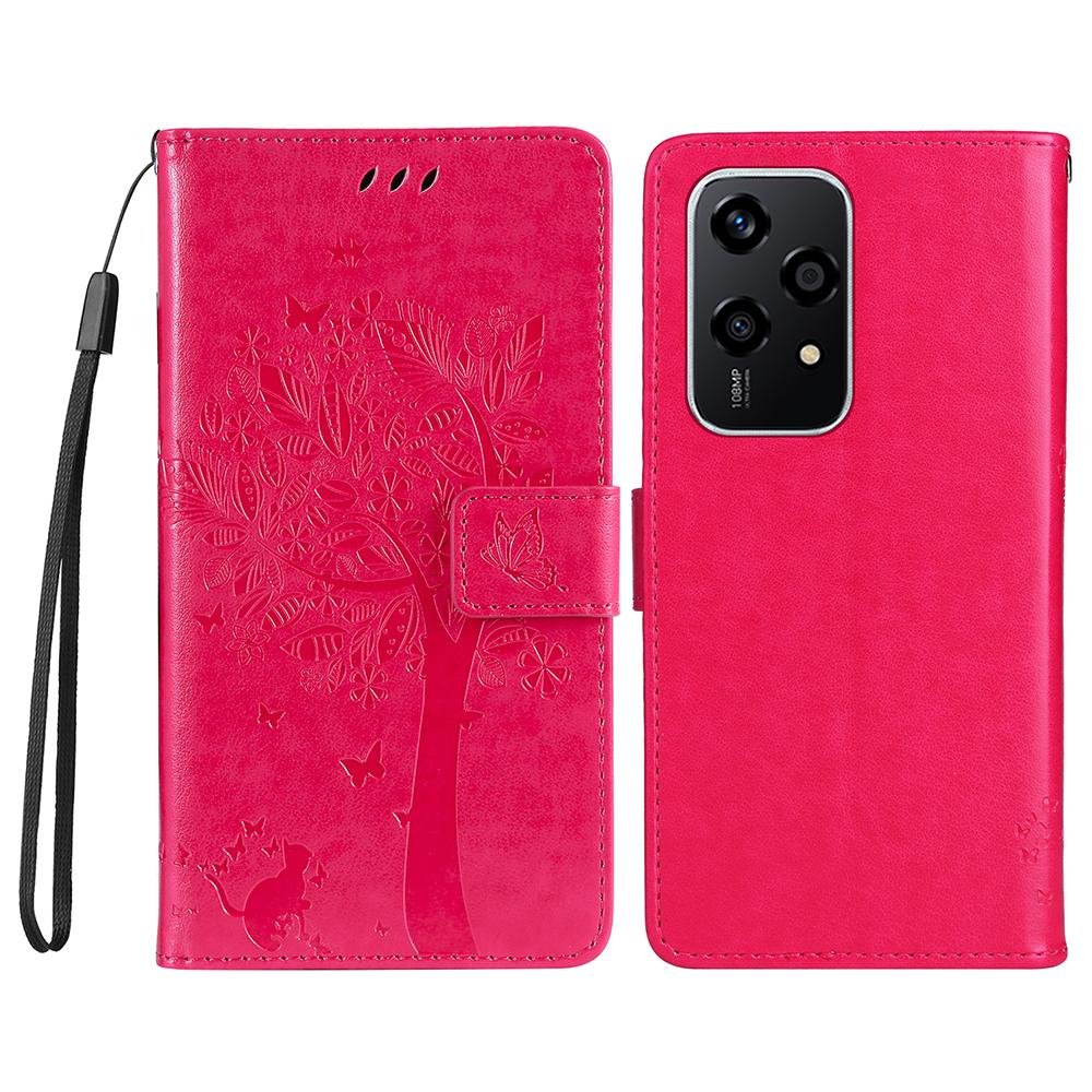 For Honor 200 Lite Phone Case with Stand Cat Tree Pattern Leather Wallet Mobile Cover