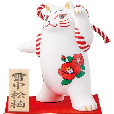 Lindo Gato Camelia de Invierno Floreciendo 9 x 11 Gato Japonés Hecho en Figura "Gato Kabuki", Aprox.. cm, Regalo, Conserje, Mercancía, Blanco, Japón, san4579-4