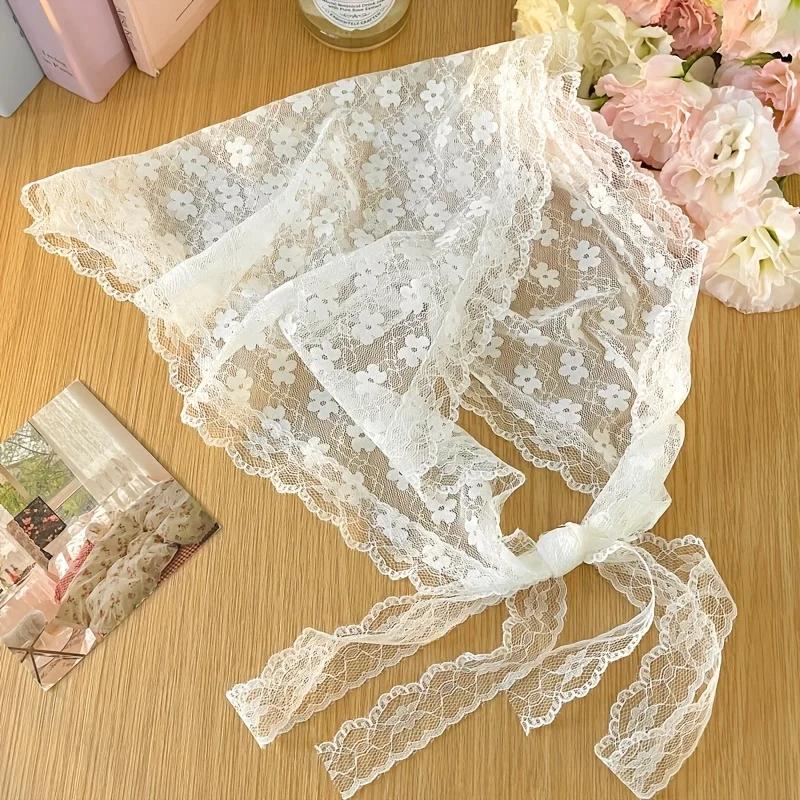 1PC Triangle Lace Scarf White Sweet Lace Turban Headscarf Travel Photo Headband Hair Accessories Suitable Ladies Girls