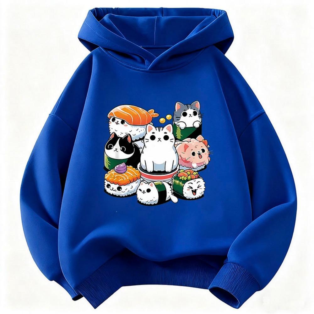 Funny Sushi Cat Food Design Printed Hoodie Kids Cat Children's Sweatshirt Hoody for Boys Girls Spring Y2k Casual Hoodies