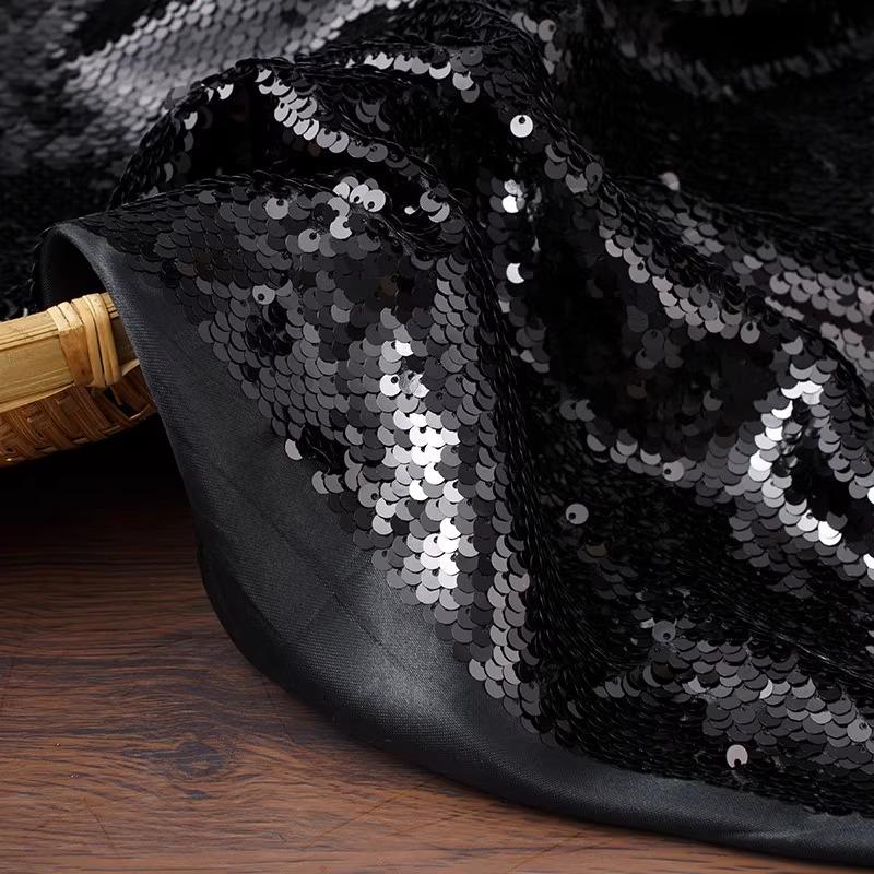 Black Large Sequen Embroidered Circular Mesh Fabric Jacket Half Skirt Clothing By The Half Meter Cloth Apparel Diy Sewing