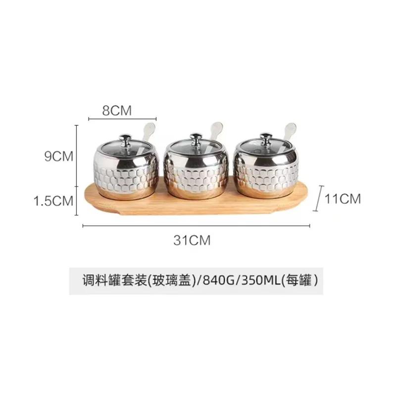 350ml Luxury Stainless Steel Salt Jar, Sugar Bowl, Spice Bottle with Spoon, Spice Container Set, Kitchen Accessories