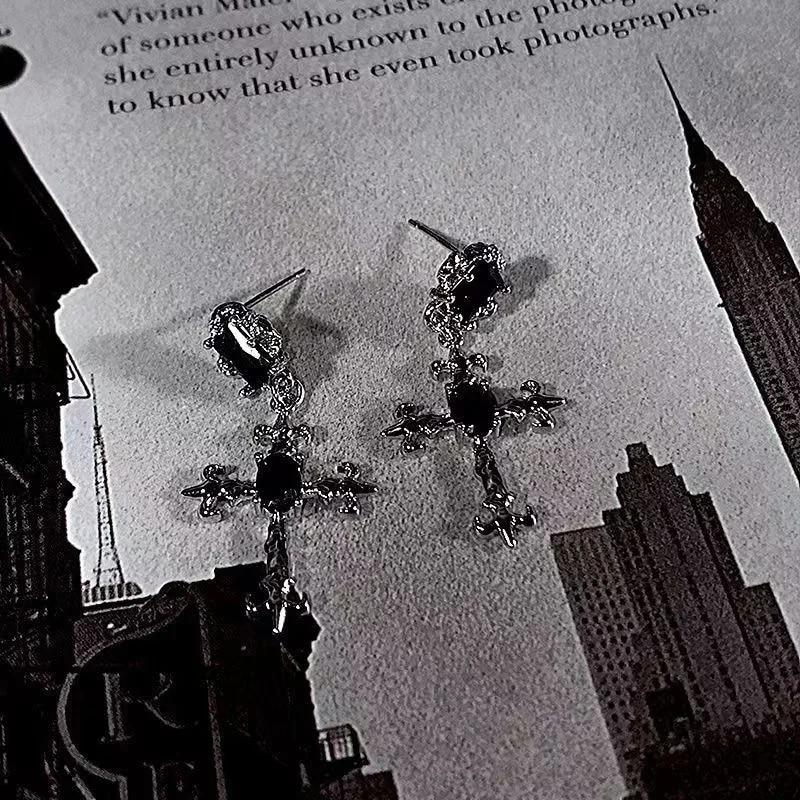 Gotic mare detaliat cruce neagră foraj bijuterie cercei punk bijuterii de Halloween creativitate modă superbă declarație cadou femei