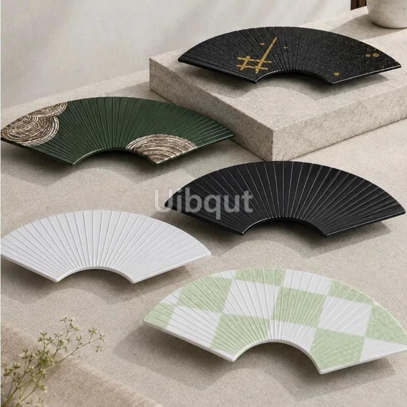 Melamine Fan Shaped Striped Plate Restaurant Creative Sushi Plate Afternoon Tea Cake Dessert Decor Plate Japanese Tableware Dish